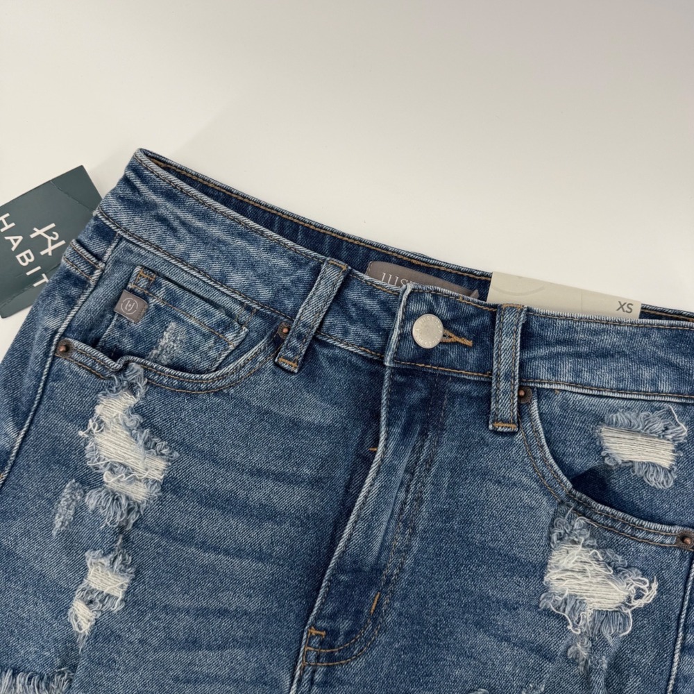 Just USA Denim Shorts Women XS Blue Distressed Frayed Hem High Rise Cut Offs